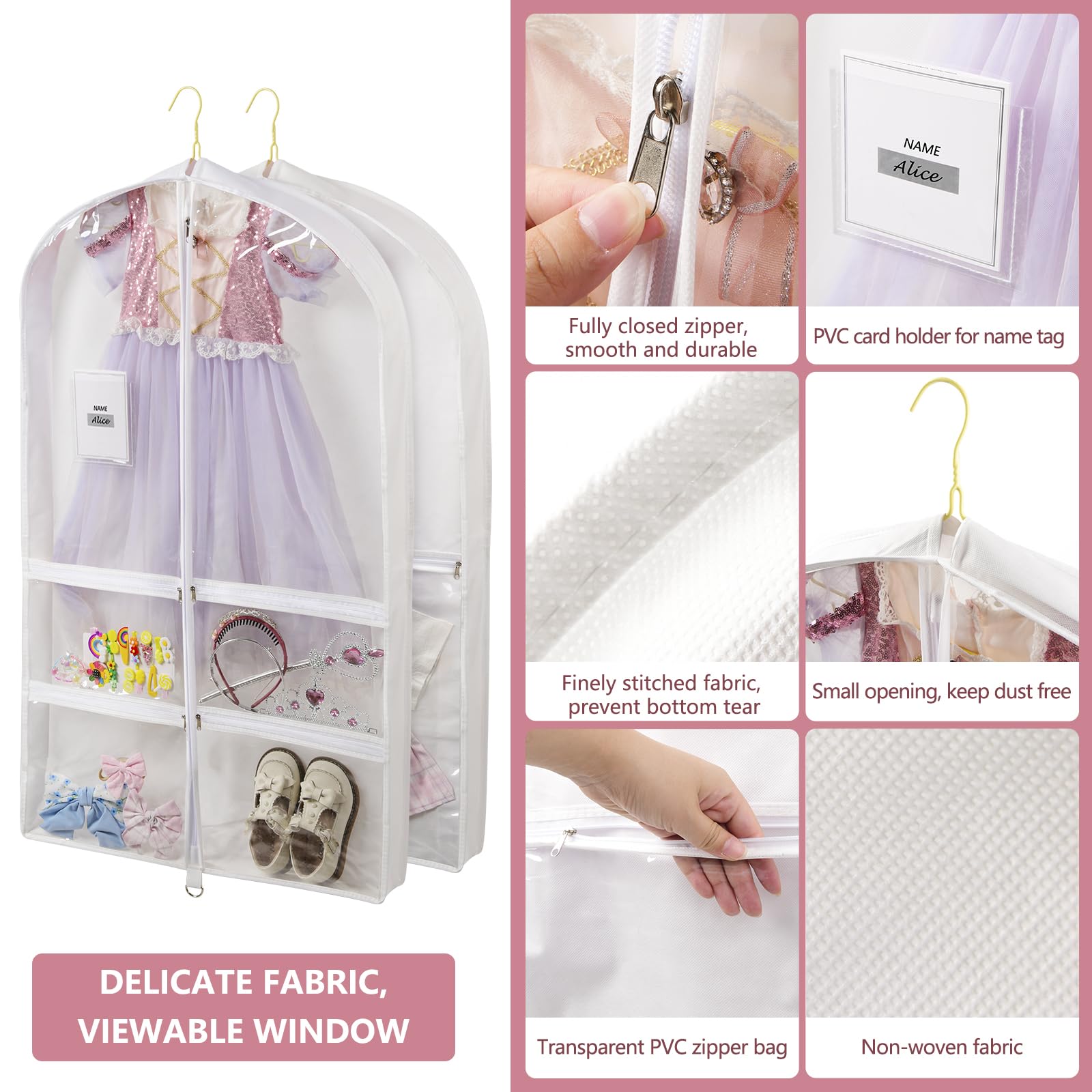 Belinlen 5 Pack 40'' Garment Bags For Hanging Clothes Storage, Clear Moth Proof Suits Covers With 4'' Gussets For Closet Storage